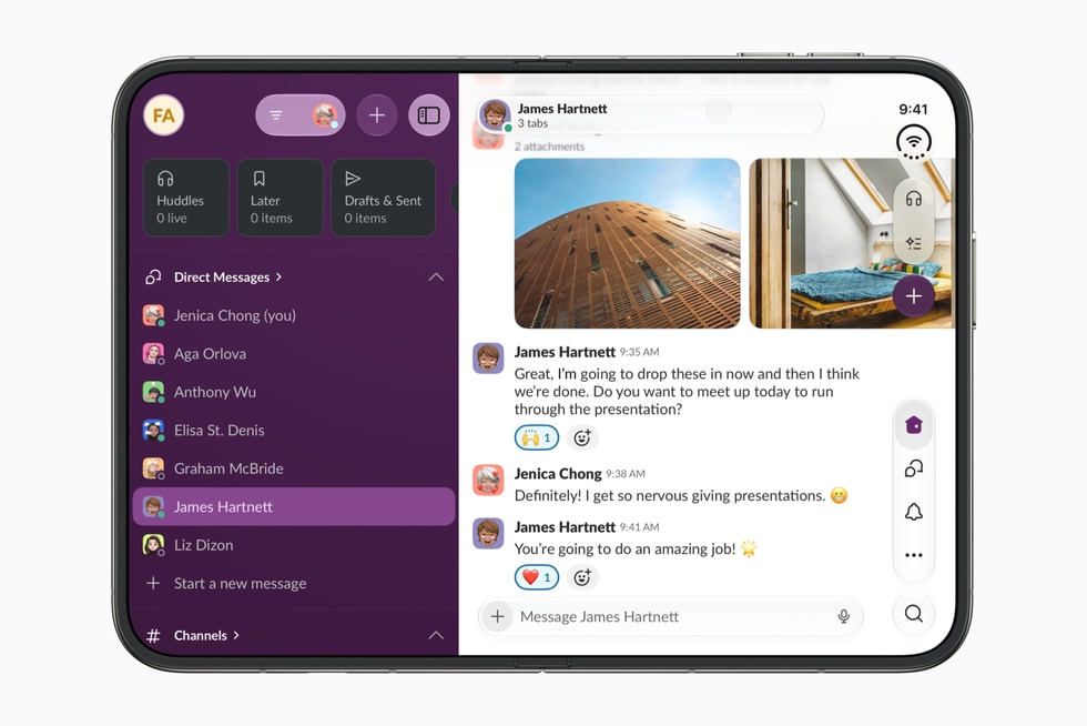 Slack running on the iPhone Duo inner display